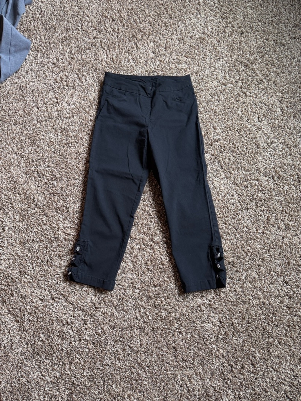Womens Black Pull-On Crop Pants with Button Detail